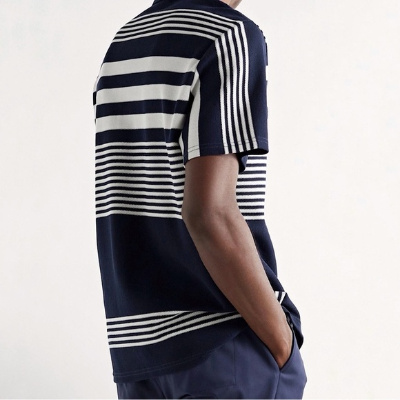 Club Monaco Block Stripe Zip Polo Short Sleeve Cotton Knit Shirt Navy Medium - Picture 3 of 14